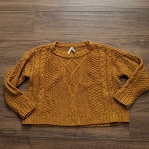 Mudd Cropped Cable Knit Sweater Mustard